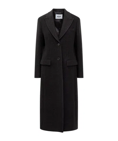 MSGM LOGO-PATCH PEAK-LAPEL COAT
