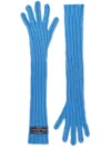 Msgm Logo-patch Ribbed-knit Gloves In Blue