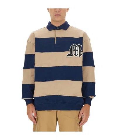 MSGM MSGM LOGO-PATCH STRIPED LONG SLEEVED POLO SWEATSHIRT