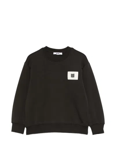 Msgm Logo-patch Sweatshirt In Brown