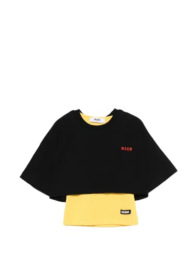 Msgm Kids' Logo-patch T-shirt In Black