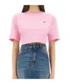 Msgm Short Drawstring Back Cropped T-shirt In Pink