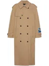 Msgm Logo-patch Trench Coat In Neutrals