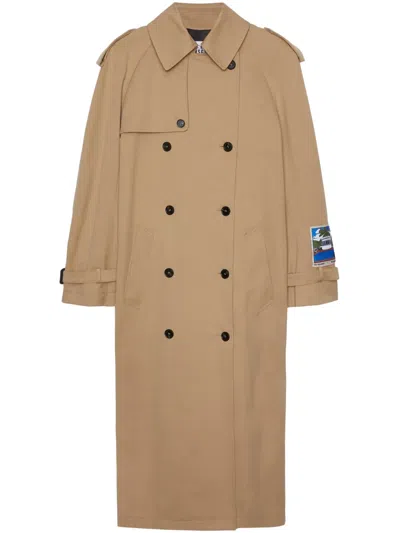 Msgm Logo-patch Trench Coat In Neutrals
