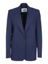 Msgm Logo Patched Plain Blazer In Blue Navy