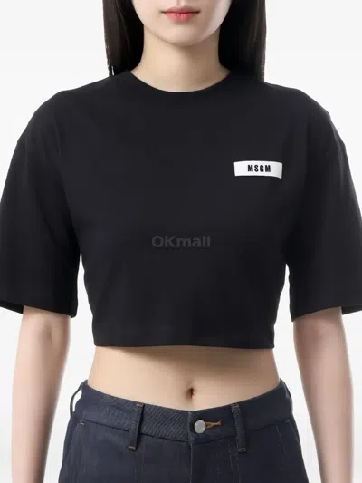 Msgm Logo-plaque Cropped Top In Black