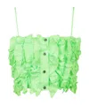 Msgm Jacquard Taffeta Cropped Top With Rouges In Green