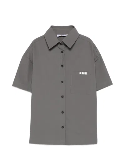 Msgm Kids' Logo Pocket Shirt In Gray