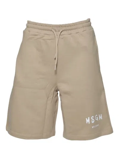 Msgm Kids' Logo-print Bermuda Shorts In Neutral