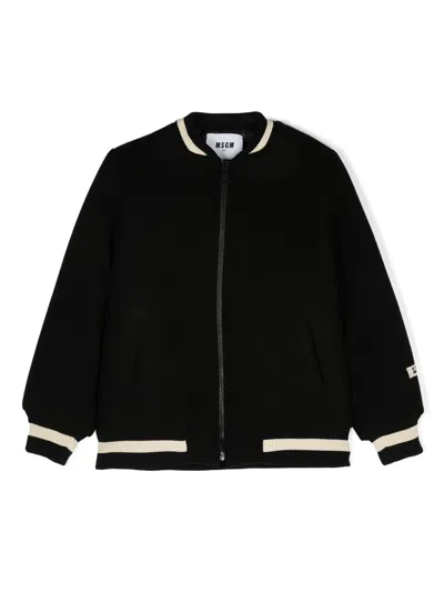 Msgm Kids' Logo-print Bomber Jacket In Black