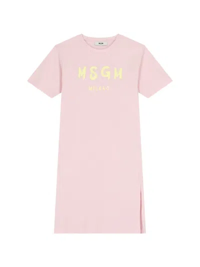 Msgm Kids' Logo-print Cotton Dress In Pink
