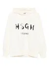 Msgm Cream Cotton Hoodie Brush Logo Print In Neutral