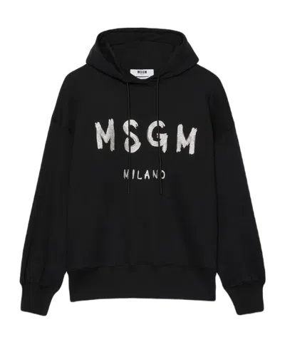 Msgm Logo-print Cotton Hoodie In Black