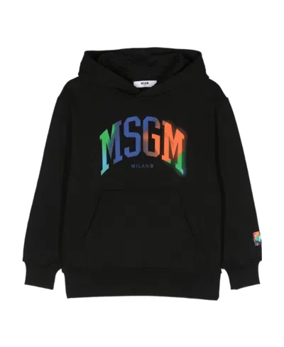 Msgm Logo-print Cotton Hoodie In Black