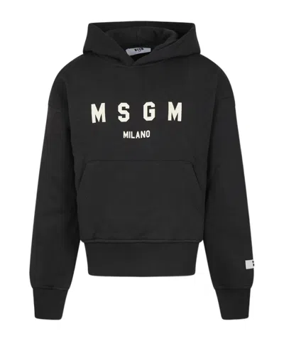 Msgm Logo-print Cotton Hoodie In Black