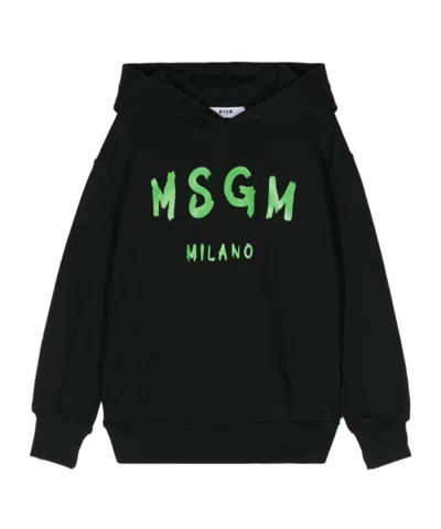 Msgm Kids' Logo-print Cotton Hoodie In Black