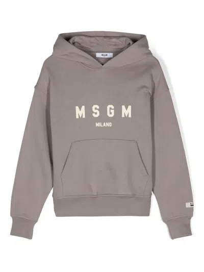 Msgm Kids' Hoodie Mit Logo-print In Grau