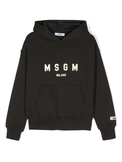 Msgm Kids' Logo-print Cotton Hoodie In Gray