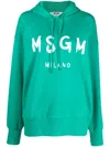Msgm Logo-print Cotton Hoodie In Green