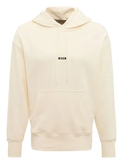 Msgm Logo-print Cotton Hoodie In Neutral