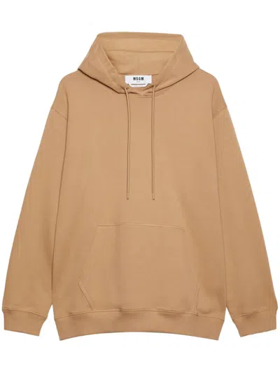 Msgm Logo-print Cotton Hoodie In Neutrals