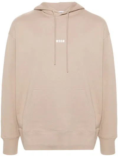 Msgm Logo-print Cotton Hoodie In Neutrals