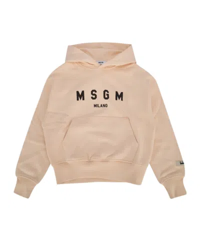 Msgm Logo-print Cotton Hoodie In Nude