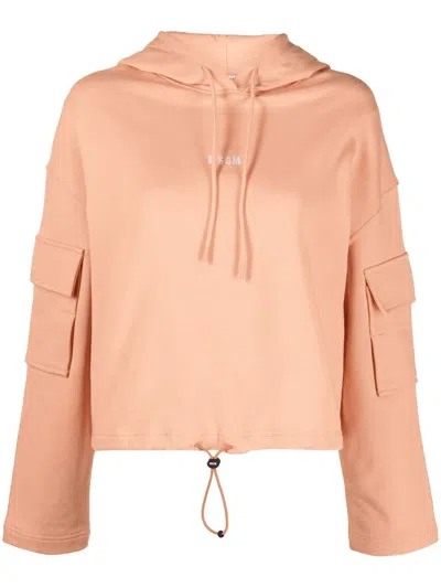Msgm Logo-print Cotton Hoodie In Orange