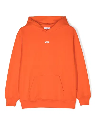 Msgm Kids' Logo-print Cotton Hoodie In Orange