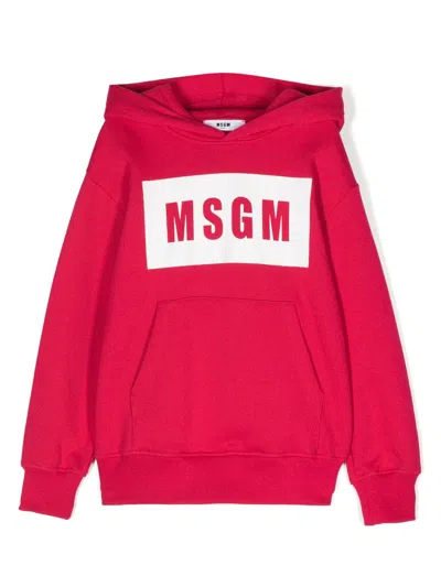 Msgm Kids' Logo-print Cotton Hoodie In Pink