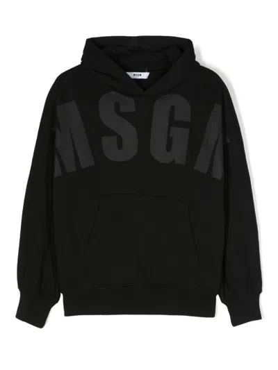 Msgm Kids' Logo-print Cotton Hoodie In Black