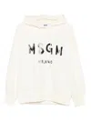 Msgm Classic Logo Print Hoodie With Raglan Sleeves In White