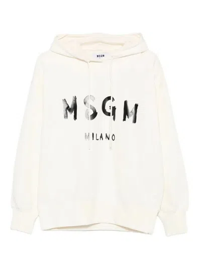 Msgm Logo Print Cotton Hoodie In White