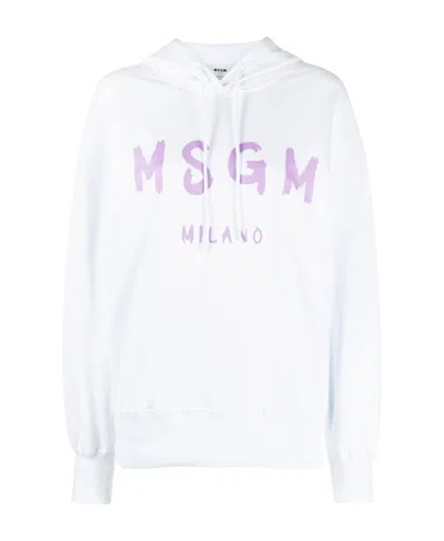 Msgm Logo-print Cotton Hoodie In White
