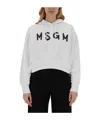 Msgm Logo Hooded Sweatshirt Ribbed Cuffs In White