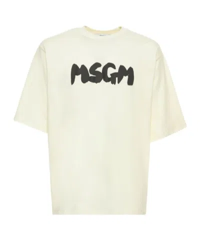 Msgm Logo Print Cotton Jersey T-shirt In White