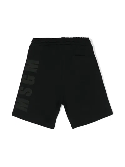 Msgm Kids' Logo-print Cotton Shorts In Black