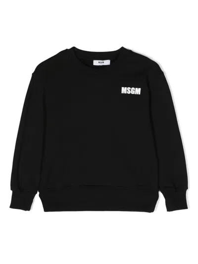 Msgm Kids' Logo-print Cotton Sweatshirt In 黑色