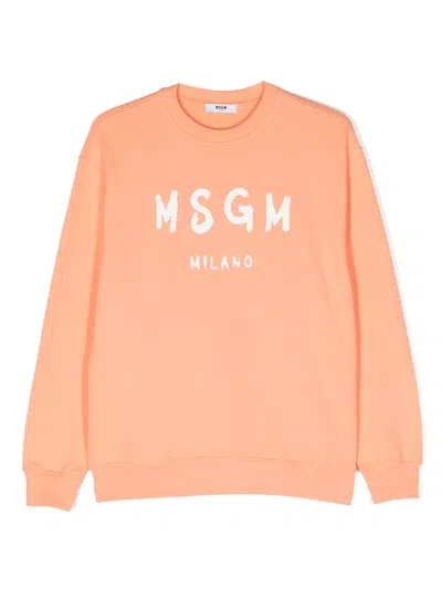 Msgm Kids' Logo-print Cotton Sweatshirt In 橘色