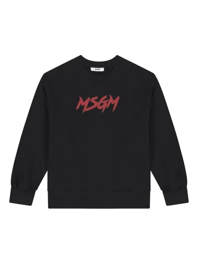 Msgm Kids' Logo-print Cotton Sweatshirt In Black