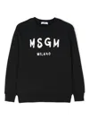 Msgm Black Sweashirt For Kids With Logo In Black