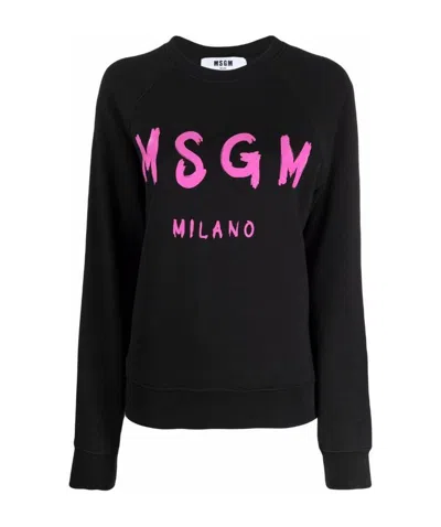 Msgm Logo-print Cotton Sweatshirt In Black