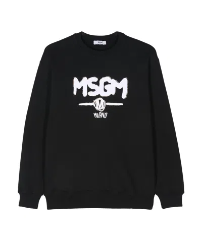 Msgm Logo-print Cotton Sweatshirt In Black