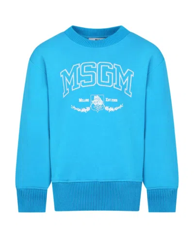 Msgm Logo-print Cotton Sweatshirt In Blue