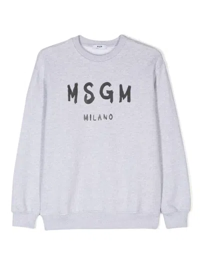 Msgm Kids' Logo-print Cotton Sweatshirt In Grey