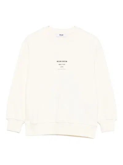 Msgm Kids' Logo-print Cotton Sweatshirt In Neutral