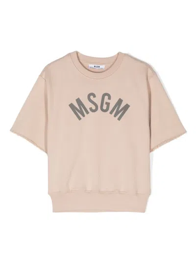 Msgm Kids' Logo-print Cotton Sweatshirt In Neutrals