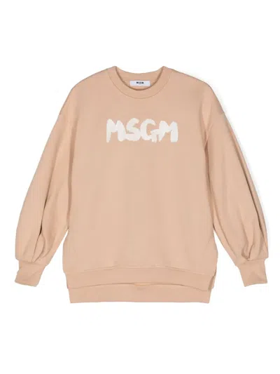 Msgm Kids' Sweatshirt Mit Logo-print In Nude
