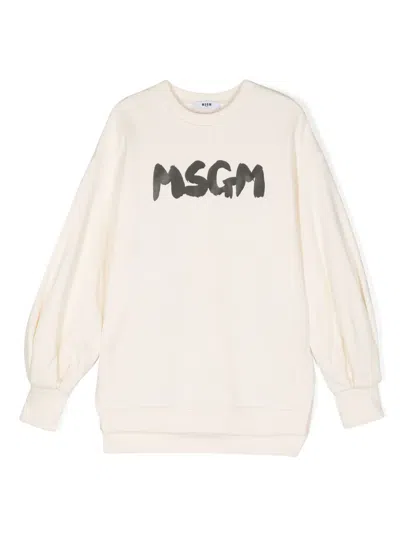 Msgm Kids' Sweatshirt Mit Logo-print In Nude