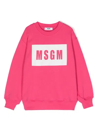 Msgm Kids' Logo-print Cotton Sweatshirt In Pink
